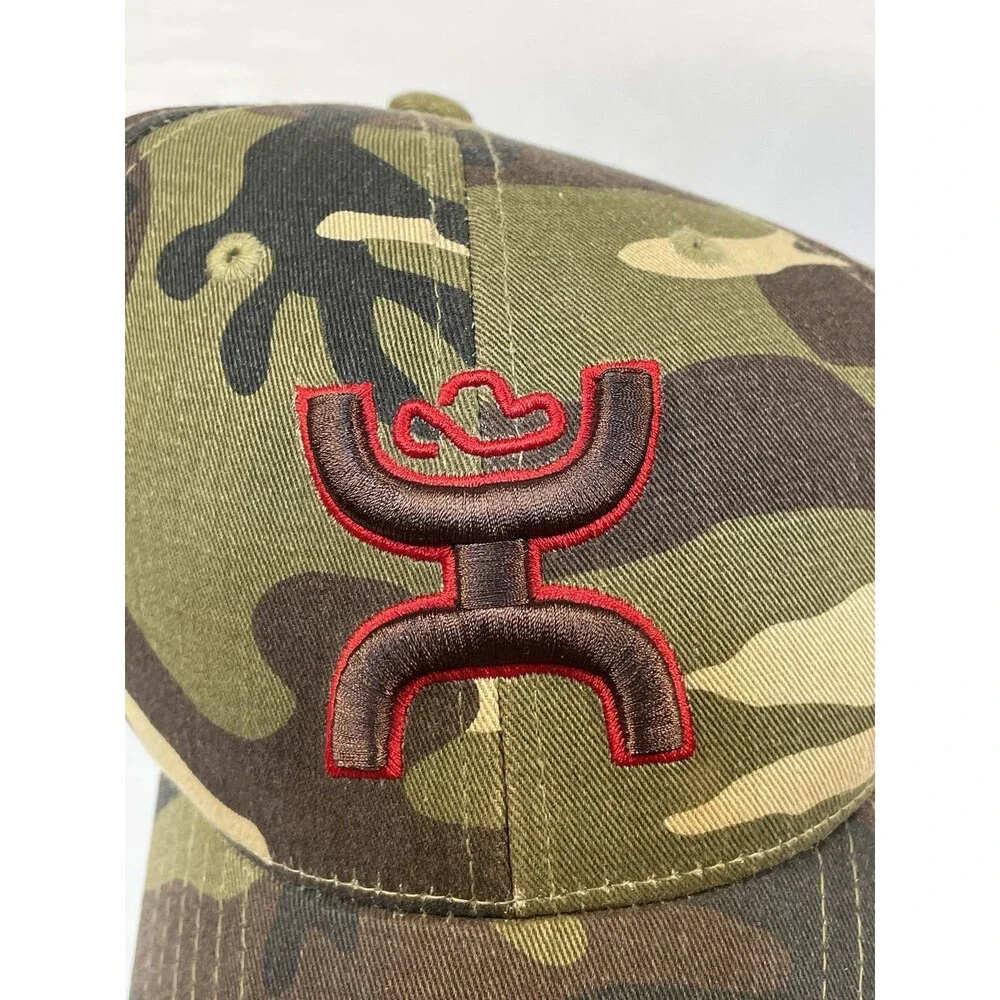 Hooey Camouflage Hat Men's Adjustable Baseball Cap Red Logo Skull Flag Underbrim